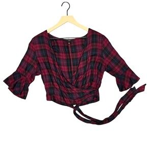 Crimson Dusk plaid crop top